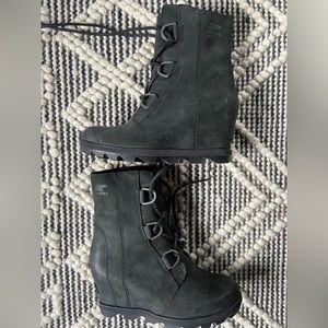 Black wedge sorel booties women